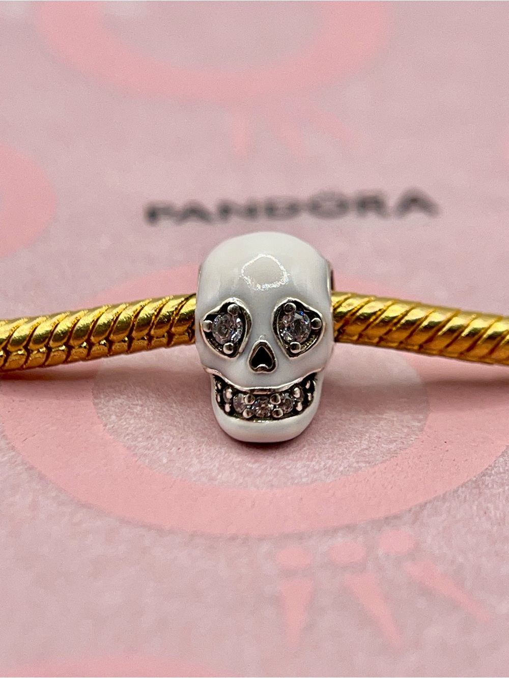 Pandora Glow In The Dark Skull Enamel Heart Eye Cubic Zirconia Charm - Picture 10 of 10